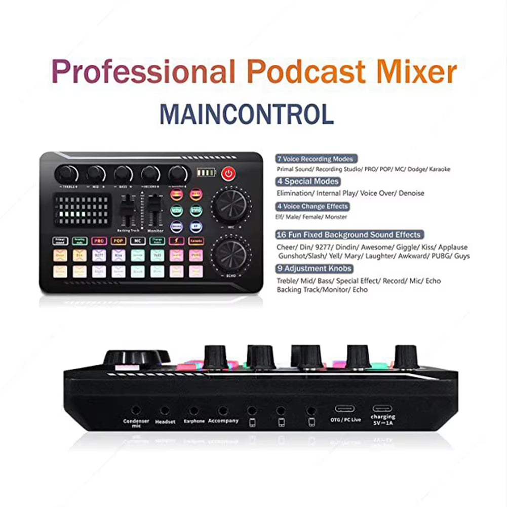 F998 Professional Multifunctional Audio Mixer and Sound Card Kit for Recording and Mixing on Phone and PC
