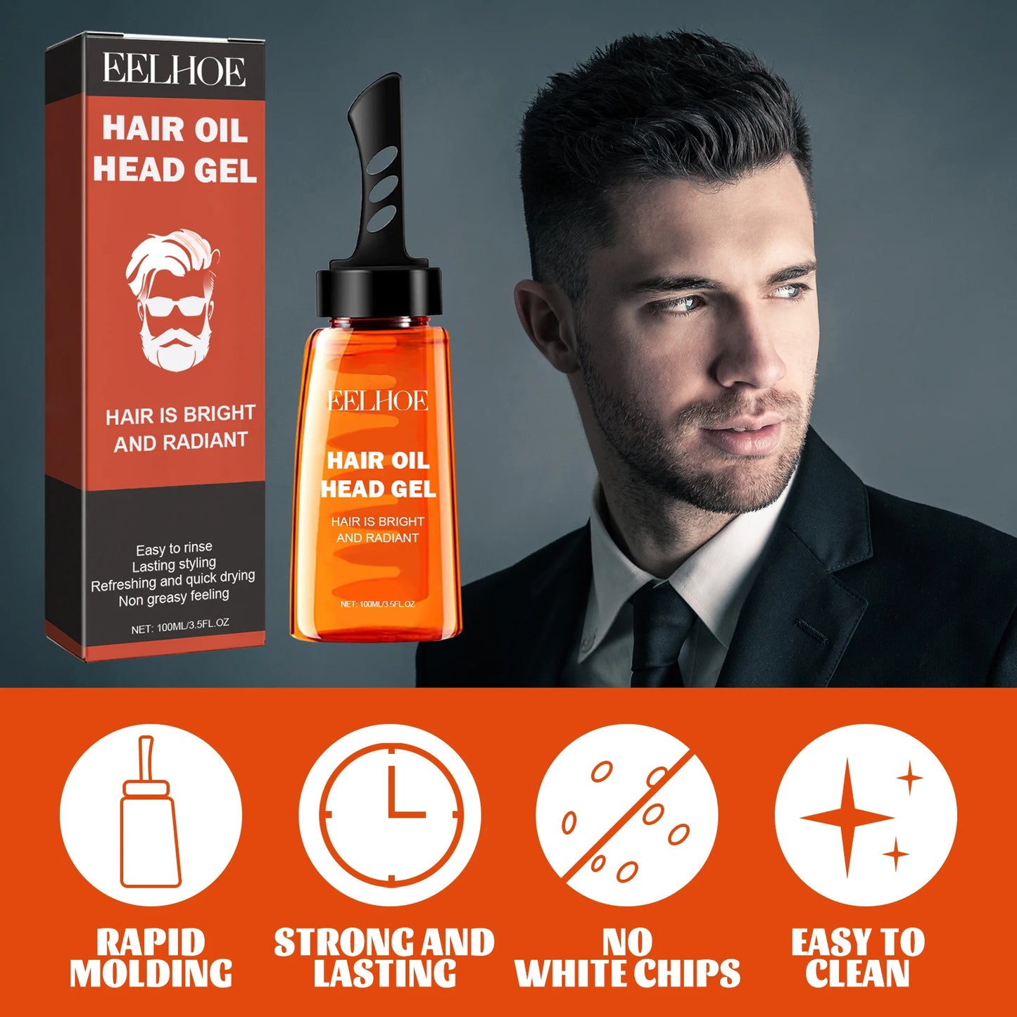 Men's Professional Hair Wax Gel with Tooth Comb - Long-Lasting Fluffy Styling Oil and Pomade