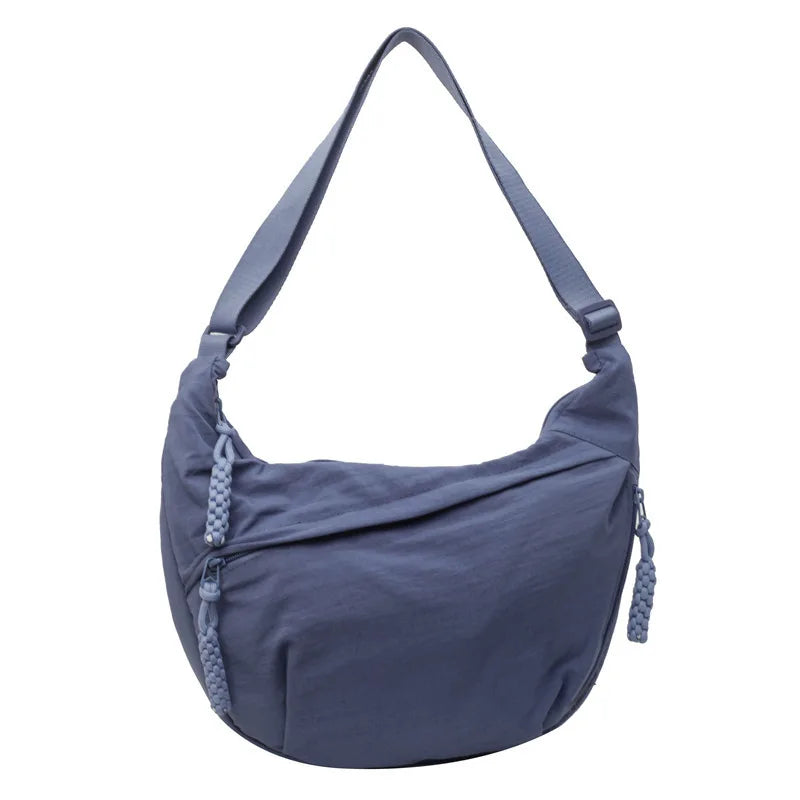 Canvas Lightweight Solid Color Dumpling Crossbody Bag - Large Capacity Korean-Inspired Shoulder Bag