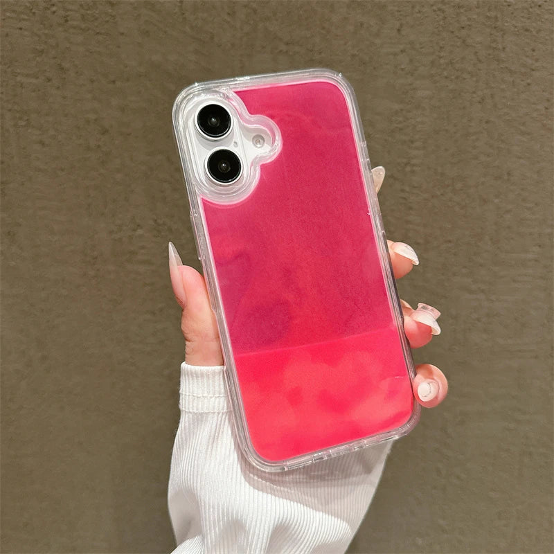 Luminous Quicksand Phone Case for iPhone 13, 14, 15, and 16 Pro Max - Dark Glow Liquid Glitter Hard Shell Cover