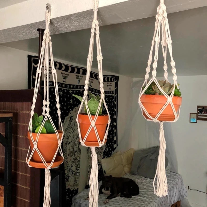 Macrame Hanging Planter - Decorative Wall Plant Holder and Flower Basket for Balcony Décor