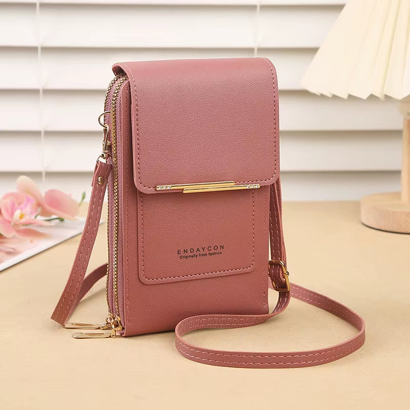 Fashionable Touch Screen Lock Crossbody Cell Phone Bag for Women with Card Holder