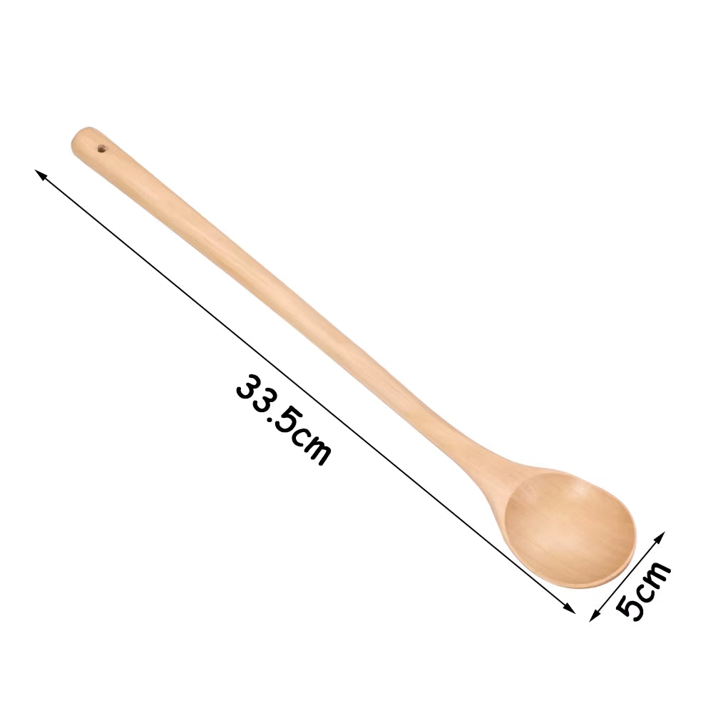 Natural Wooden Large Soup Ladle with Long Handle - Versatile Cooking Scoop for Ramen, Rice, and Catering Tableware