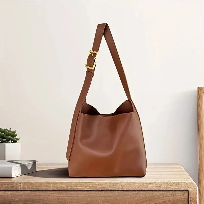 Minimalist PU Leather Shoulder Bag for Women - Versatile Fashion Handbag and Crossbody Bag for Work