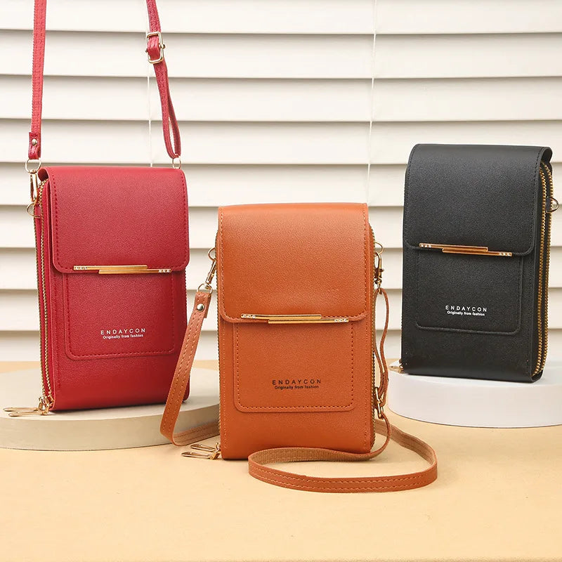 Fashionable Touch Screen Lock Crossbody Cell Phone Bag for Women with Card Holder