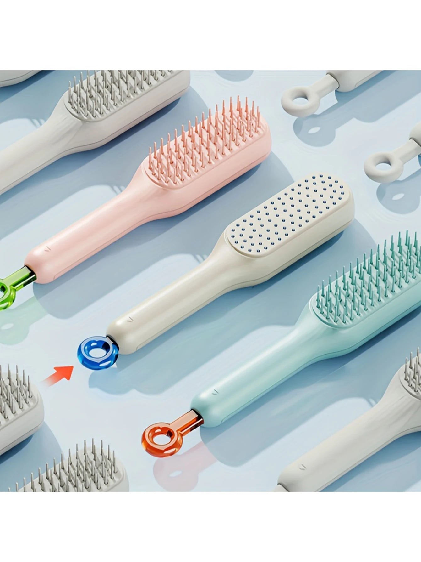 Self-Cleaning Anti-Static Retractable Hair Comb with Massage Function and Safety Airbag Design