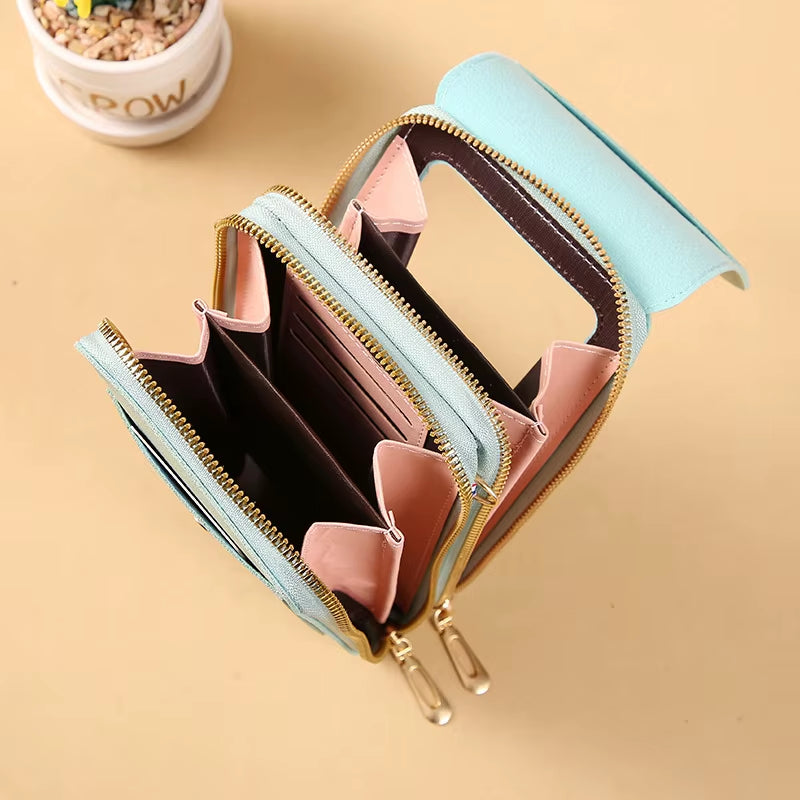 Fashionable Touch Screen Lock Crossbody Cell Phone Bag for Women with Card Holder