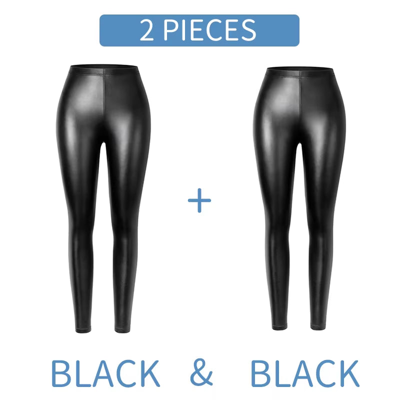 PU Faux Leather Women's Leggings - Stylish Stretchy Fitness Pants, Warm, Waterproof, and Push-Up Design