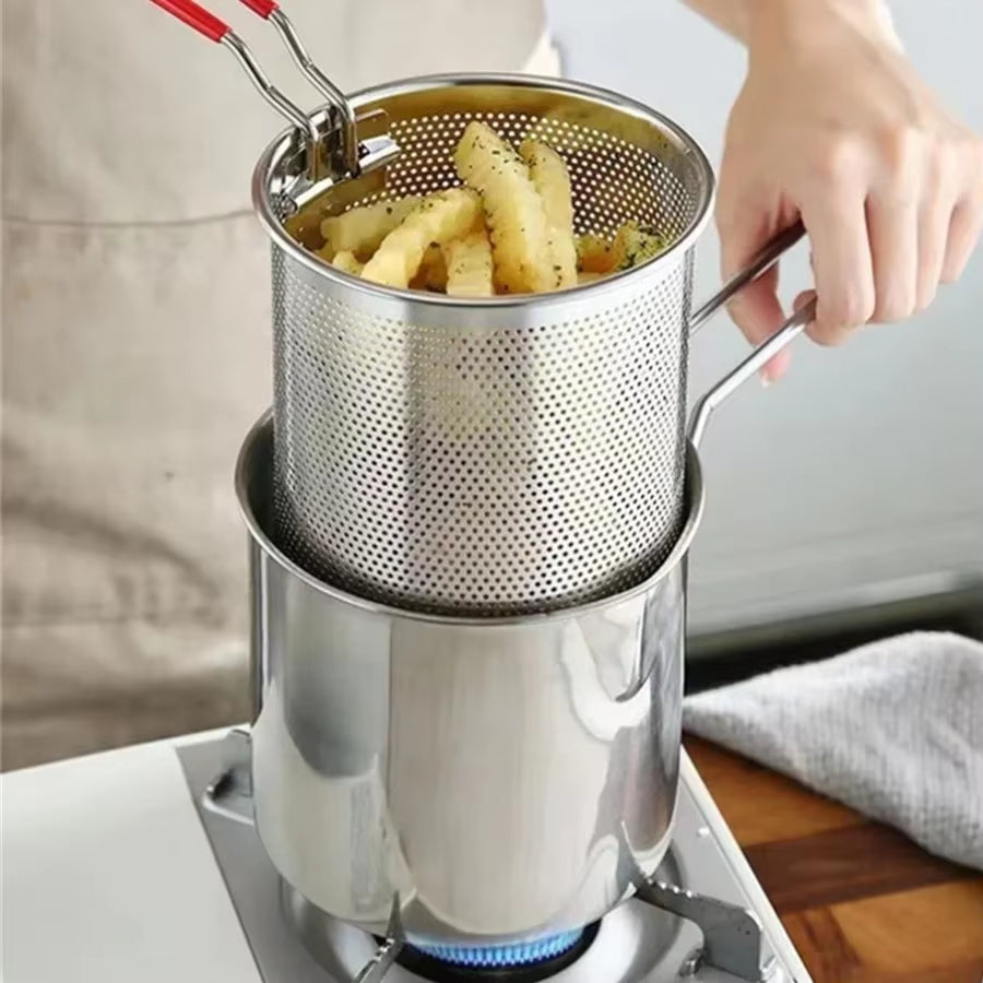 Professional Stainless Steel Fryer for French Fries and Chicken Wings with Filter Screen, Tianfu Luo Pot