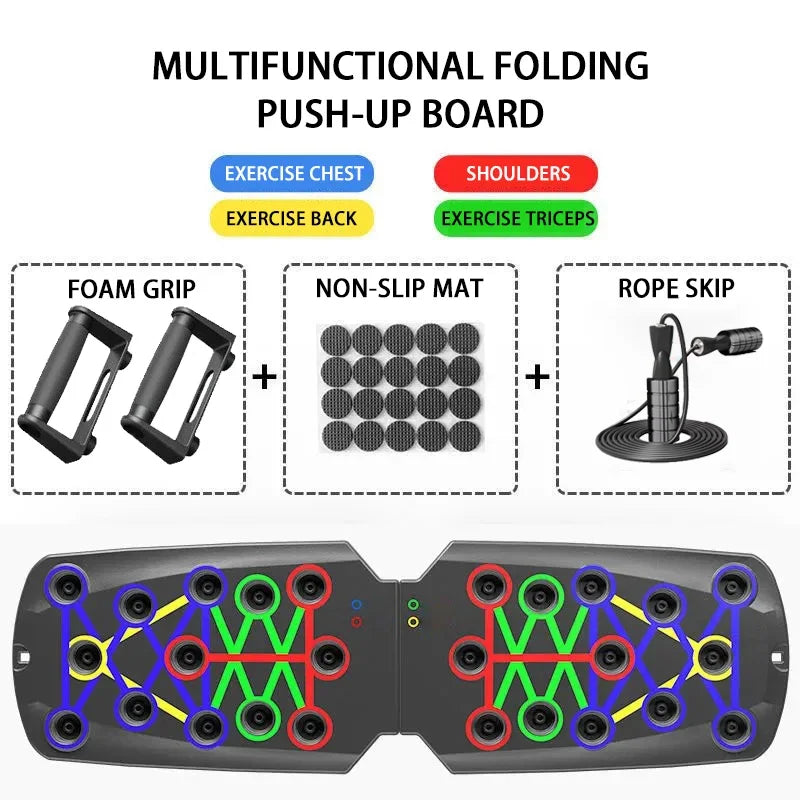 Adjustable Multi-Mode Folding Push-Up Board for Core Muscle Training with Chest, Abdomen, and Back Partition