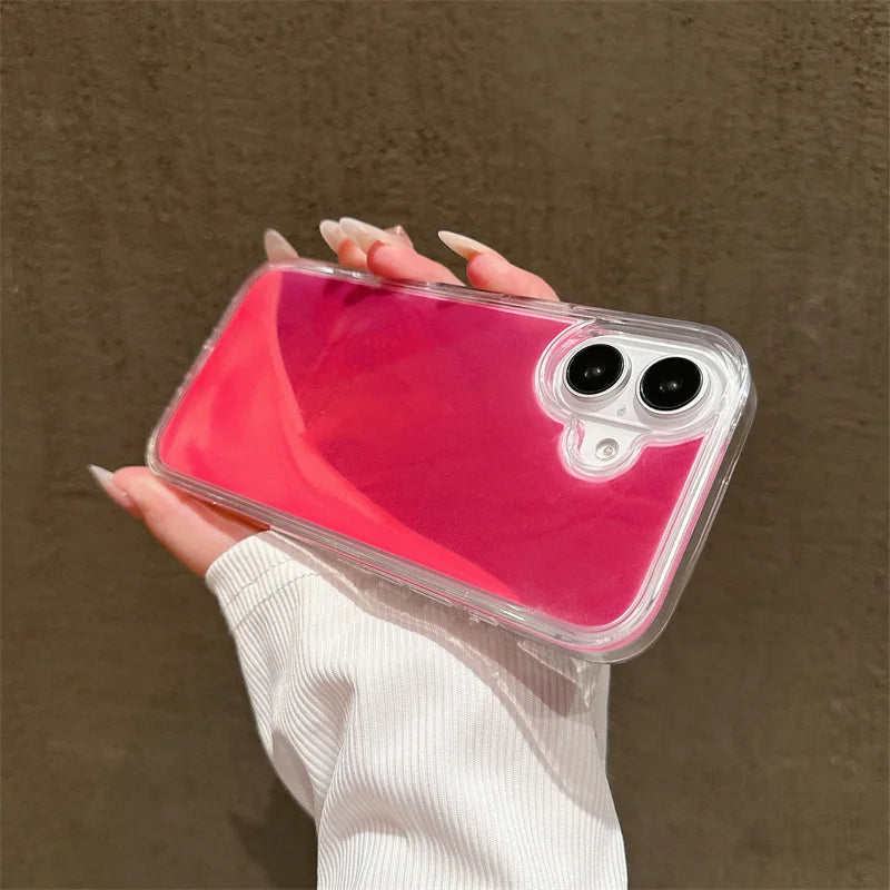 Luminous Quicksand Phone Case for iPhone 13, 14, 15, and 16 Pro Max - Dark Glow Liquid Glitter Hard Shell Cover