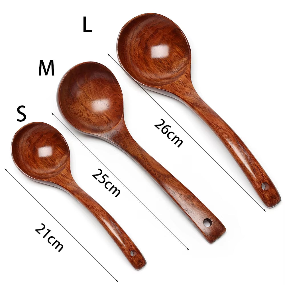 Natural Wooden Large Soup Ladle with Long Handle - Versatile Cooking Scoop for Ramen, Rice, and Catering Tableware