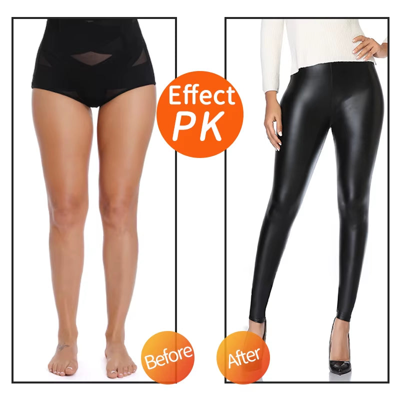 PU Faux Leather Women's Leggings - Stylish Stretchy Fitness Pants, Warm, Waterproof, and Push-Up Design