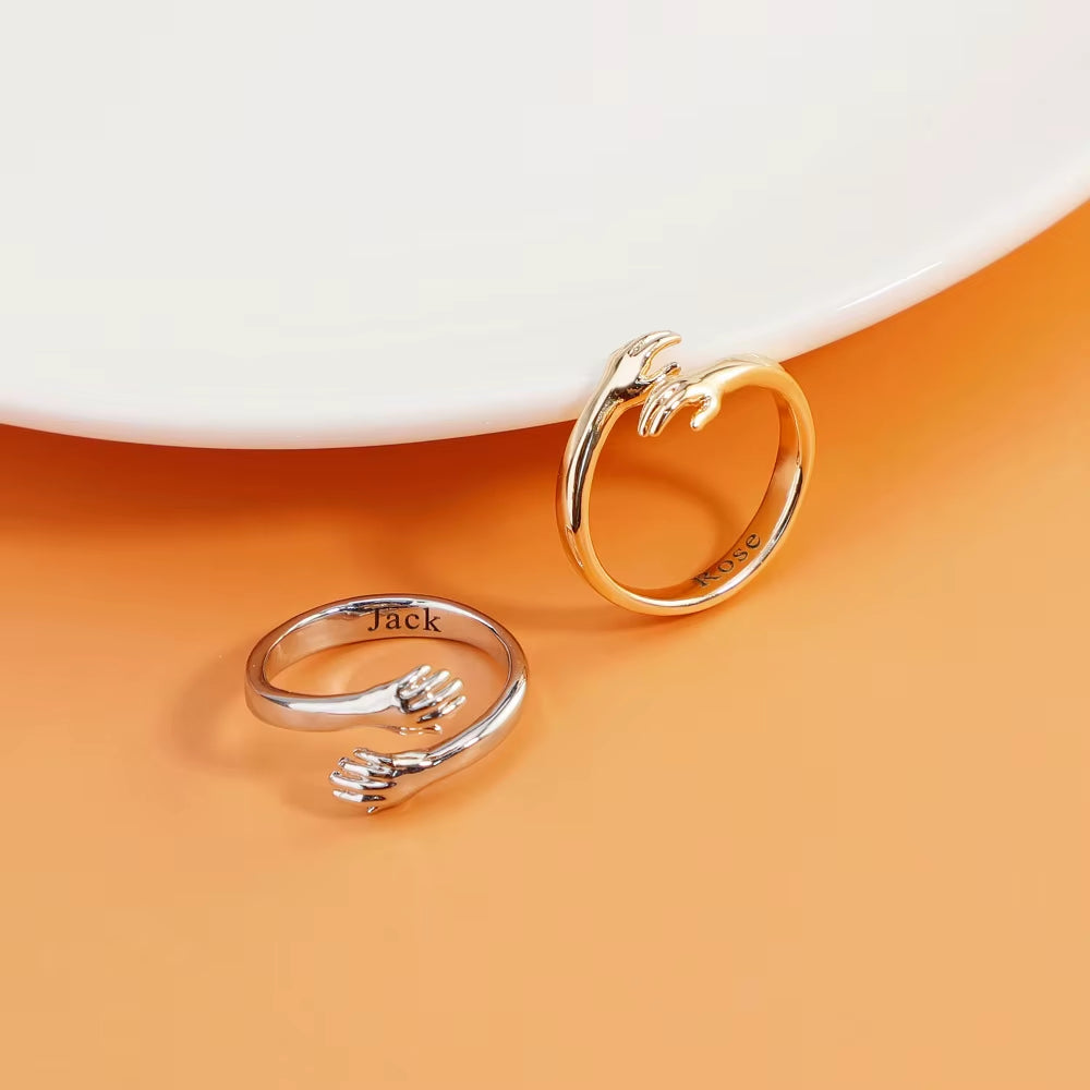 2025 Engravable Simple Hug Open Ring - Stainless Steel Couple's Fashion Ring in Solid Color
