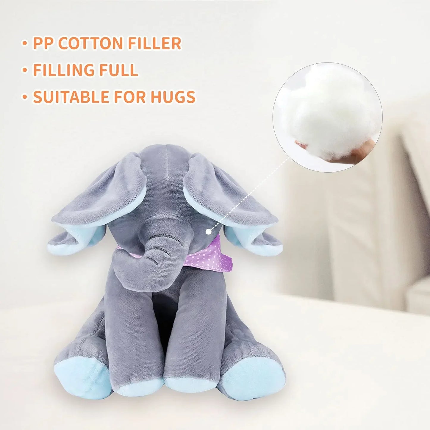 Animated Plush Singing Elephant Toy with Moving Ears - Adorable Stuffed Animal for Babies
