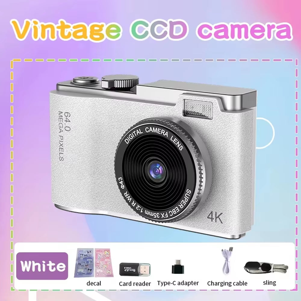 4K CCD Digital Camera - 48MP Compact Photography Camera with 180° Flip Screen for Students and Beginners