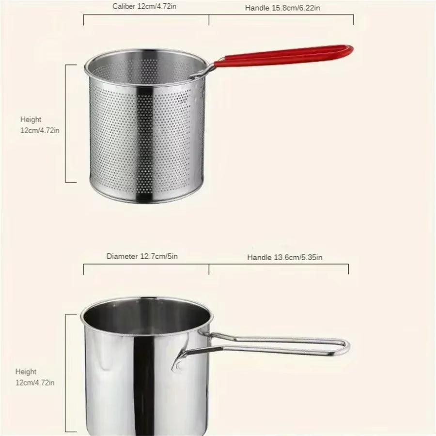 Professional Stainless Steel Fryer for French Fries and Chicken Wings with Filter Screen, Tianfu Luo Pot