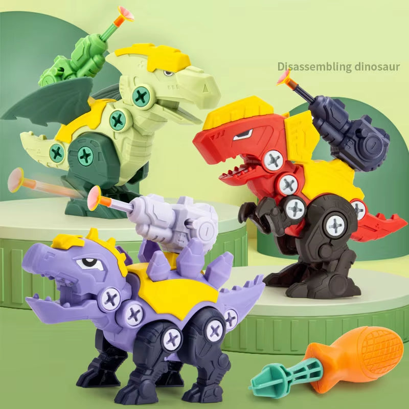 Children's 3D Dinosaur Puzzle Toy with Press-to-Fire Bullet Mechanism and DIY Detachable Assembly