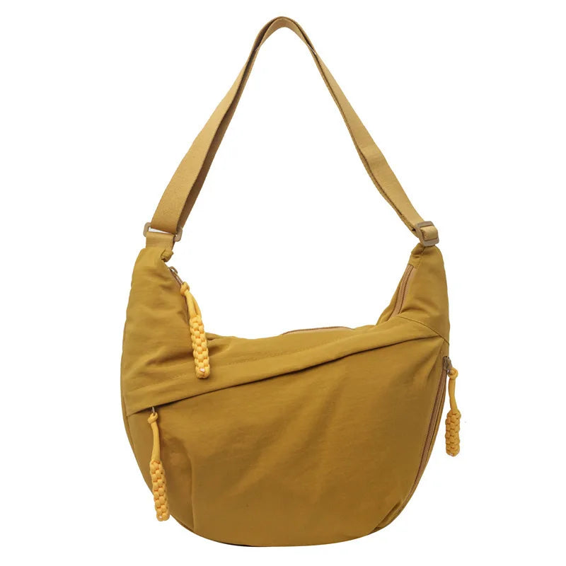 Canvas Lightweight Solid Color Dumpling Crossbody Bag - Large Capacity Korean-Inspired Shoulder Bag