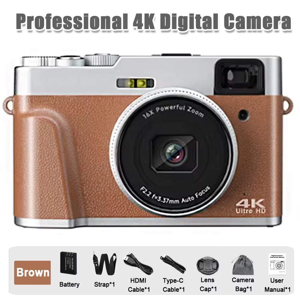 4K CCD Digital Camera - 48MP Compact Photography Camera with 180° Flip Screen for Students and Beginners