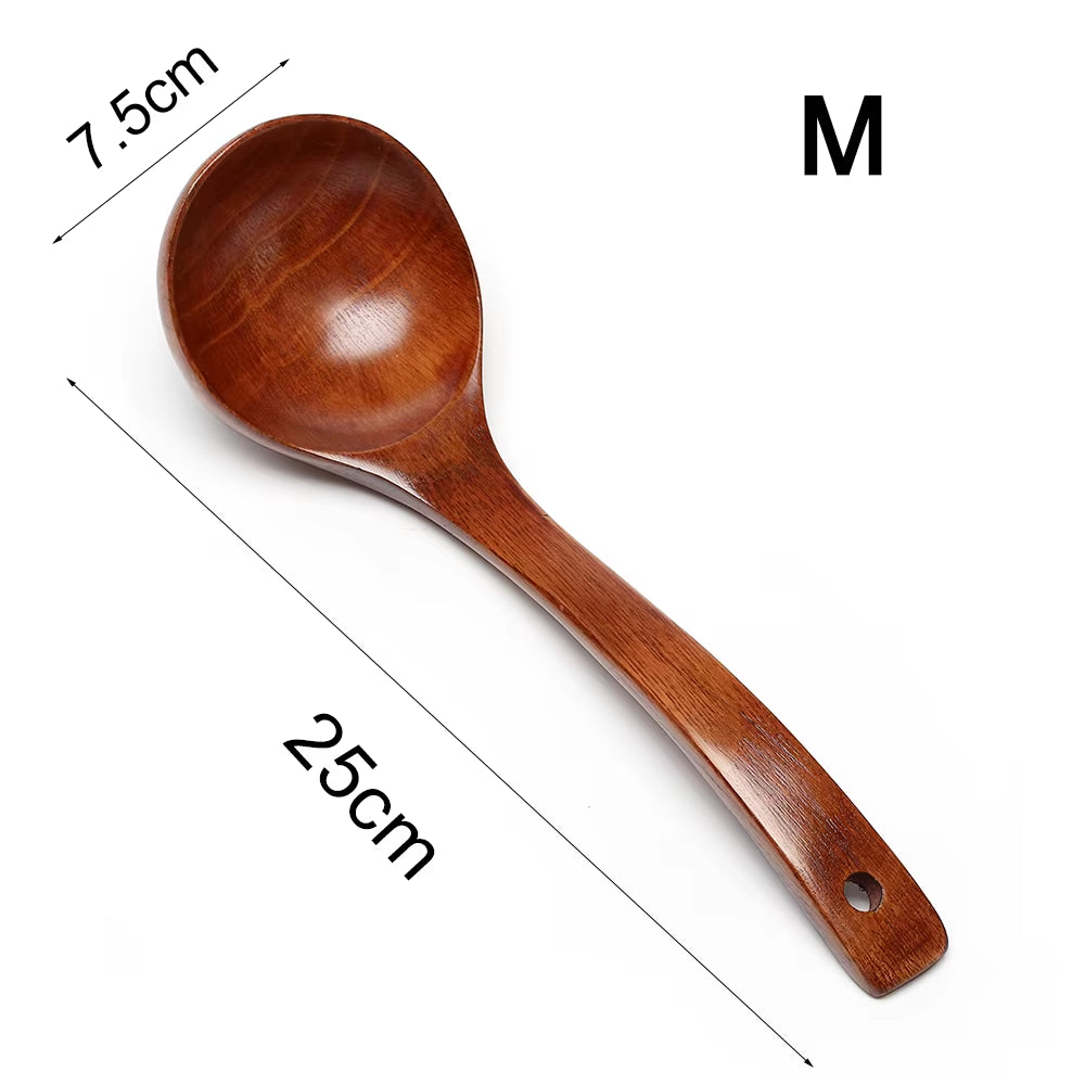 Natural Wooden Large Soup Ladle with Long Handle - Versatile Cooking Scoop for Ramen, Rice, and Catering Tableware