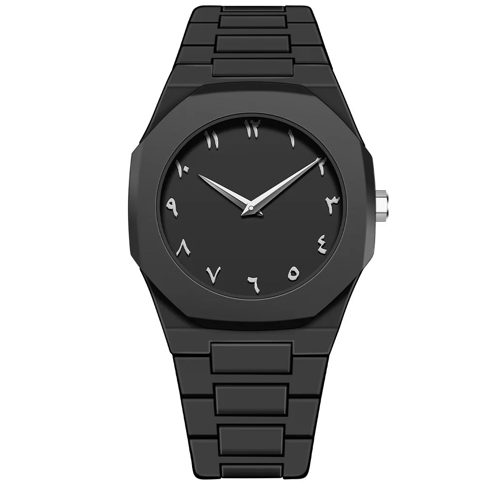 Classic Middle Eastern Arabic Numerals Blue Dial Quartz Watch for Men'S Casual Plastic Strap Women'S Waterproof Clock