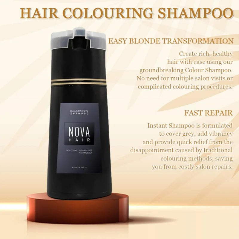 Nova Natural Moisturizing Hair Dye and Hair Care 3-in-1 Shampoo for Effective White Hair Coverage and Oil Control