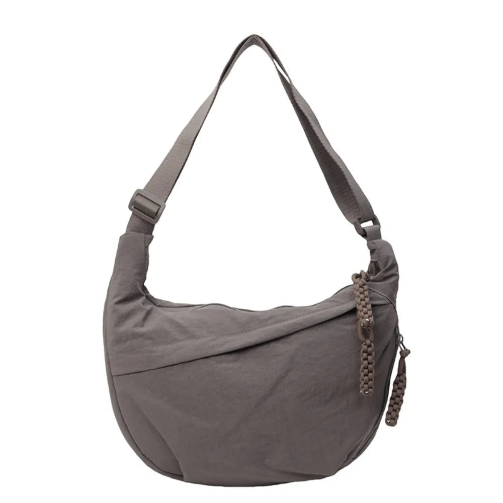 Canvas Lightweight Solid Color Dumpling Crossbody Bag - Large Capacity Korean-Inspired Shoulder Bag
