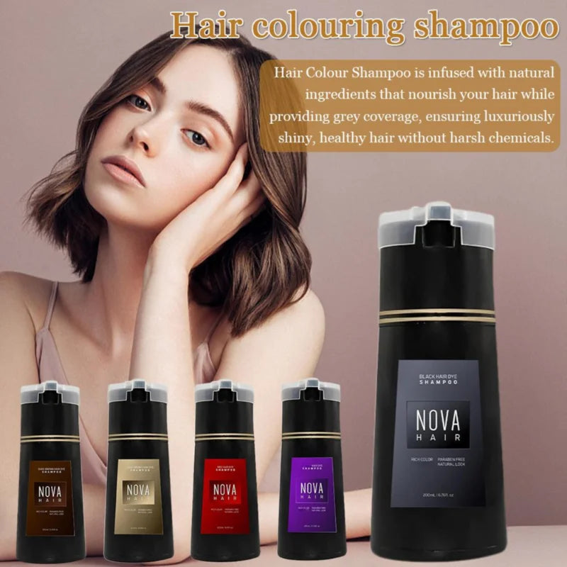 Nova Natural Moisturizing Hair Dye and Hair Care 3-in-1 Shampoo for Effective White Hair Coverage and Oil Control