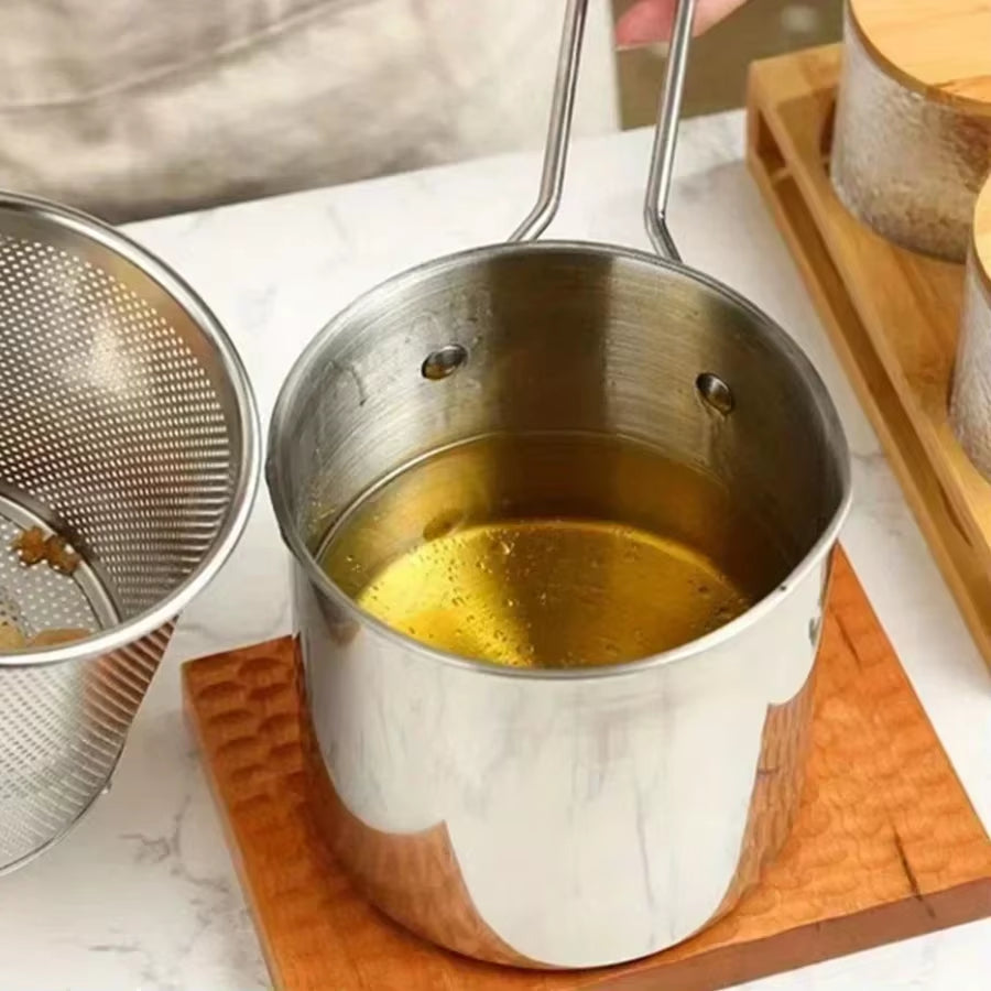 Professional Stainless Steel Fryer for French Fries and Chicken Wings with Filter Screen, Tianfu Luo Pot
