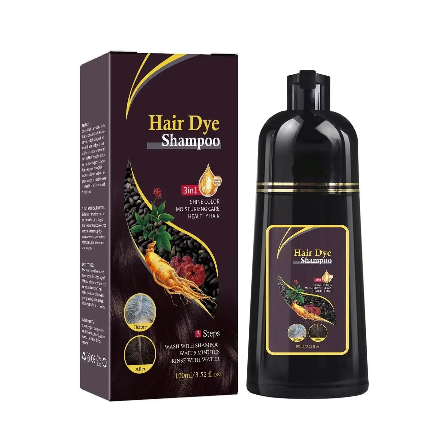 Nova Natural Moisturizing Hair Dye and Hair Care 3-in-1 Shampoo for Effective White Hair Coverage and Oil Control