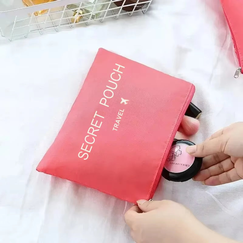 6-Piece Set of Large Capacity Waterproof Travel Storage Bags in Pink, Blue, and Grey with Zipper for Luggage and Clothing Organization