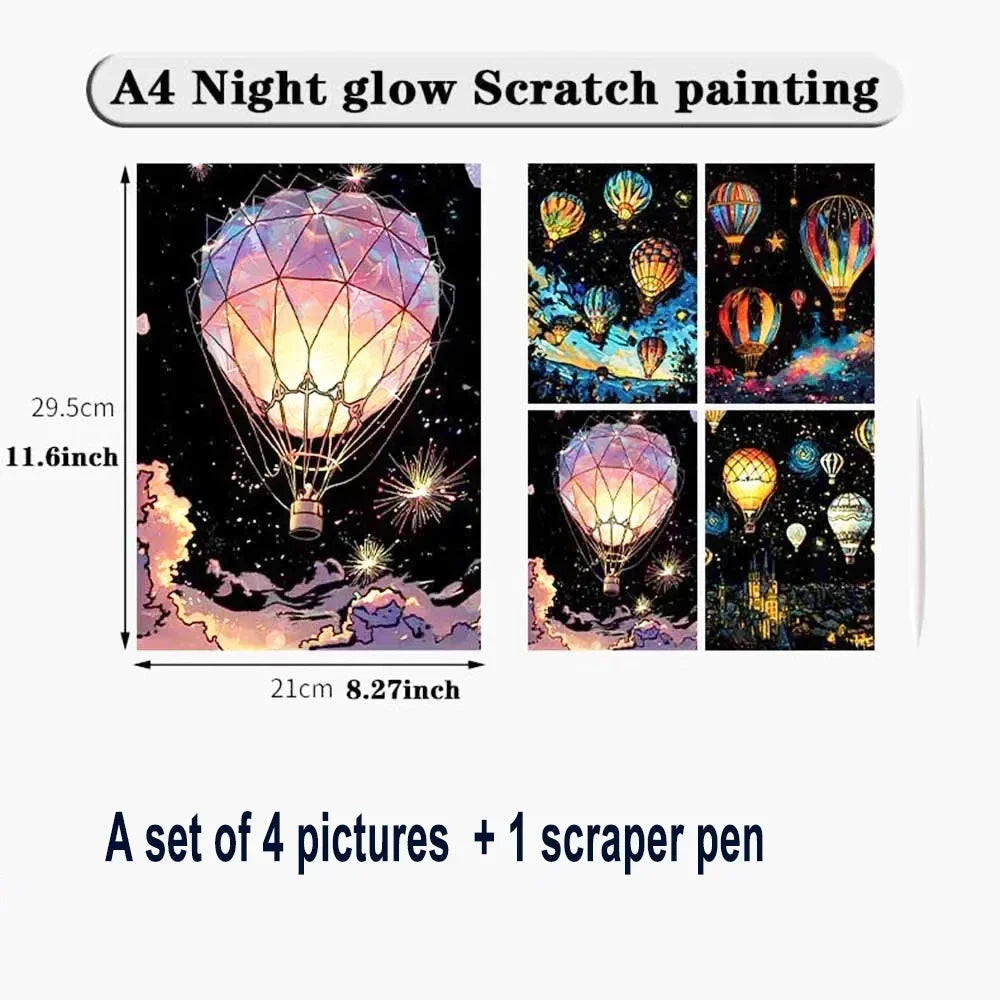 4-Piece Set of DIY Luminous Scratch Art Kits - Colorful Creative Painting Educational Toys Gift