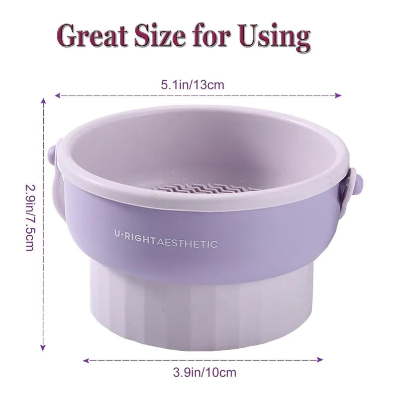 3-in-1 Silicone Makeup Brush Cleaner Mat with Folding Washing Bowl and Scrubber for Powder Puff and Cosmetic Sponge Drying Tools