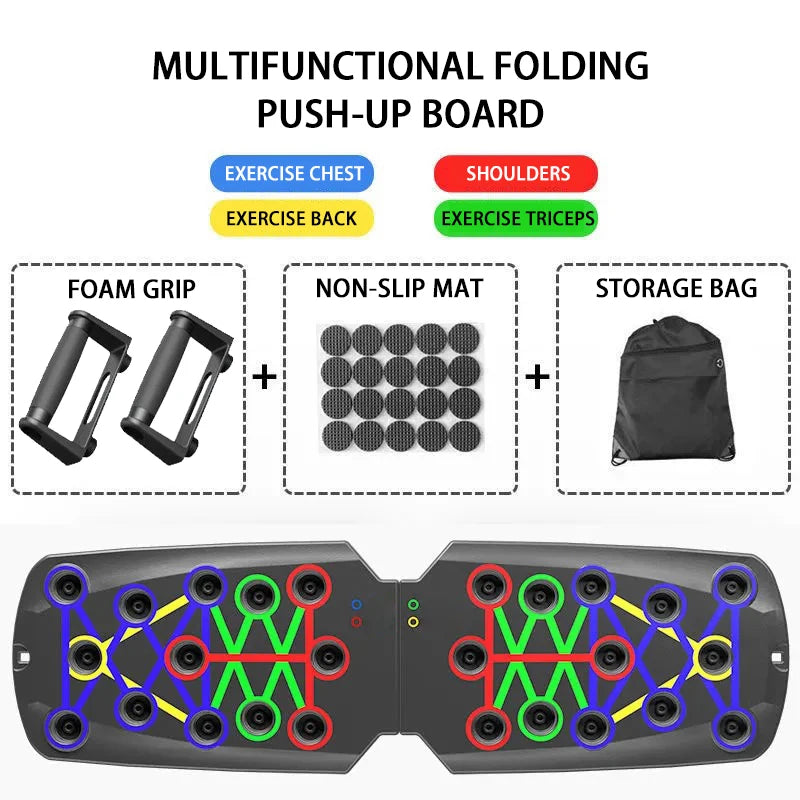 Adjustable Multi-Mode Folding Push-Up Board for Core Muscle Training with Chest, Abdomen, and Back Partition