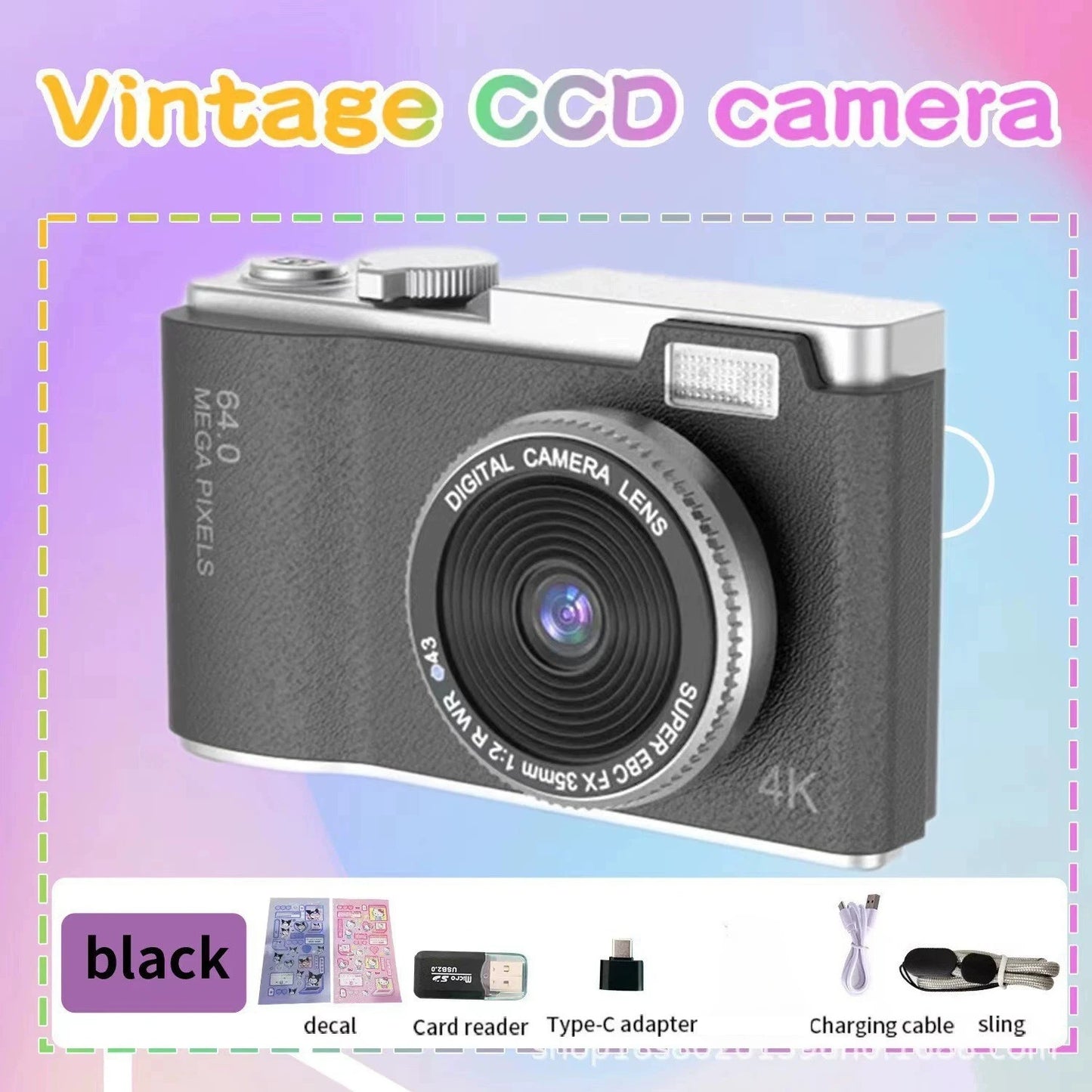 4K CCD Digital Camera - 48MP Compact Photography Camera with 180° Flip Screen for Students and Beginners