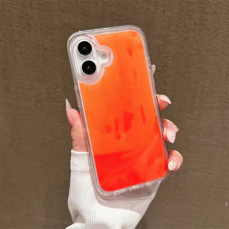 Luminous Quicksand Phone Case for iPhone 13, 14, 15, and 16 Pro Max - Dark Glow Liquid Glitter Hard Shell Cover