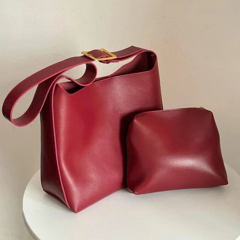 Minimalist PU Leather Shoulder Bag for Women - Versatile Fashion Handbag and Crossbody Bag for Work