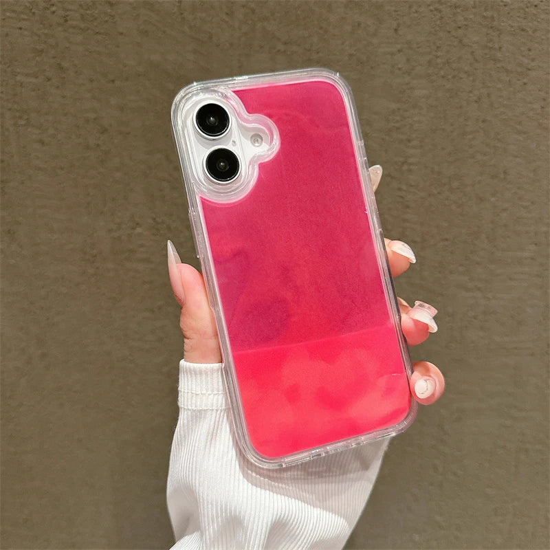Luminous Quicksand Phone Case for iPhone 13, 14, 15, and 16 Pro Max - Dark Glow Liquid Glitter Hard Shell Cover