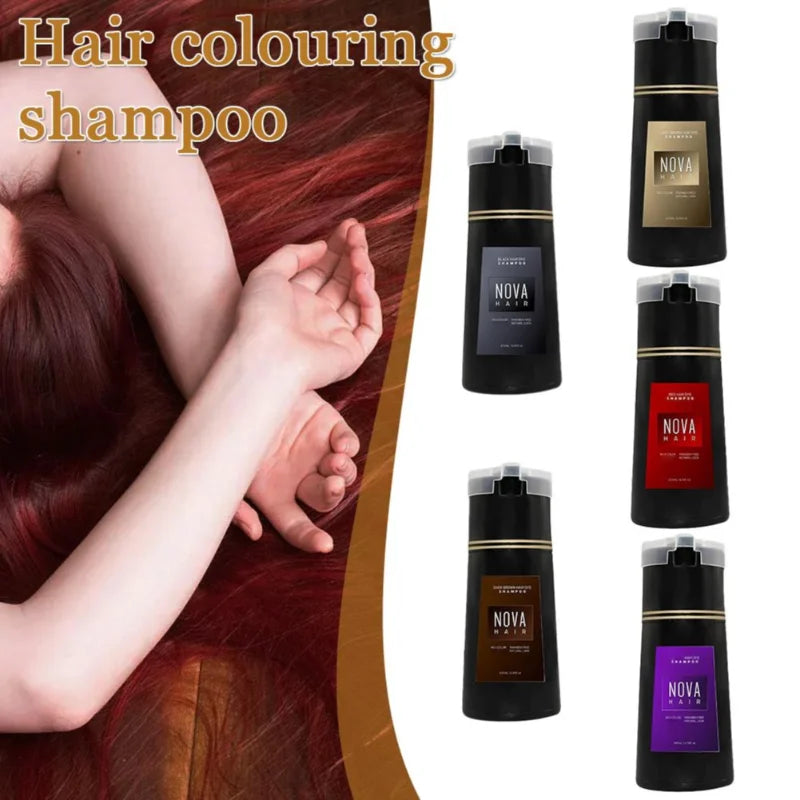 Nova Natural Moisturizing Hair Dye and Hair Care 3-in-1 Shampoo for Effective White Hair Coverage and Oil Control