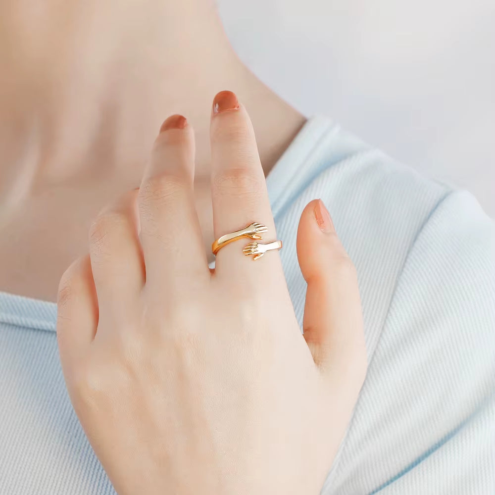 2025 Engravable Simple Hug Open Ring - Stainless Steel Couple's Fashion Ring in Solid Color