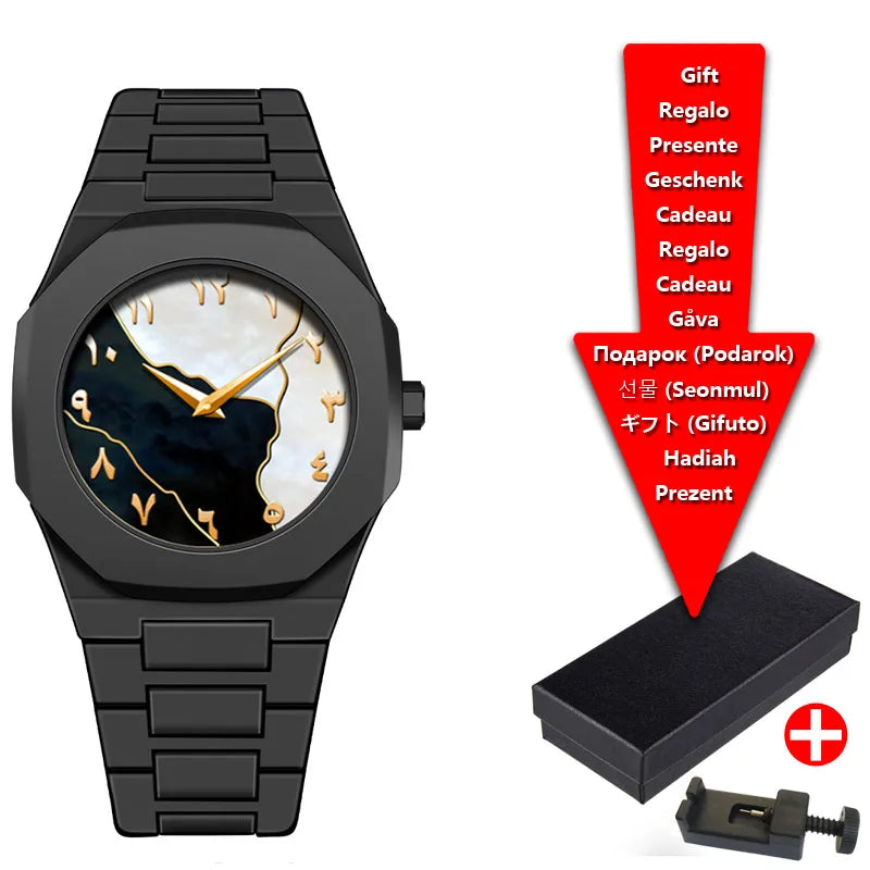 Classic Middle Eastern Arabic Numerals Blue Dial Quartz Watch for Men'S Casual Plastic Strap Women'S Waterproof Clock