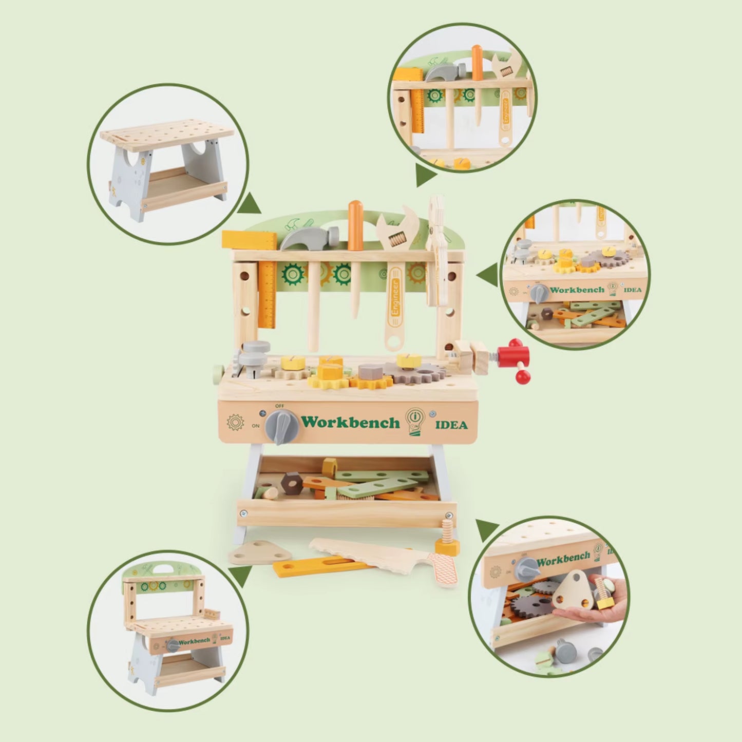 Multifunctional Wooden Tool Bench Play Set for Children Aged 3-5 - Ideal DIY Repair Kit for Boys and Girls