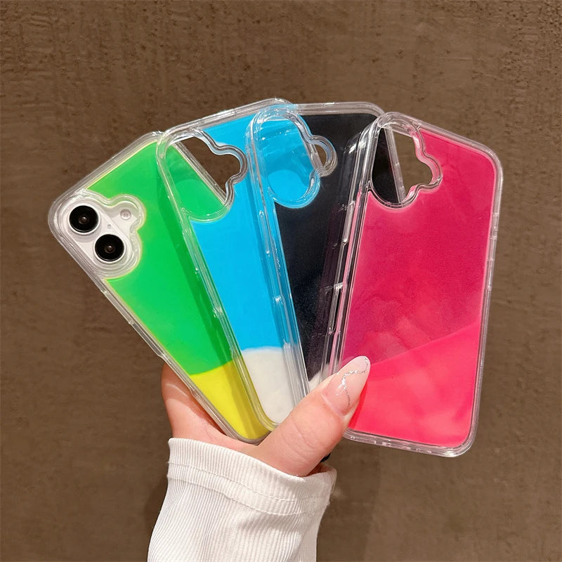 Luminous Quicksand Phone Case for iPhone 13, 14, 15, and 16 Pro Max - Dark Glow Liquid Glitter Hard Shell Cover