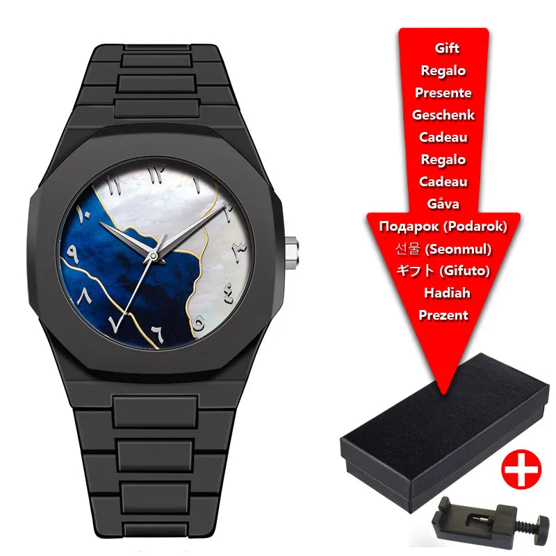 Classic Middle Eastern Arabic Numerals Blue Dial Quartz Watch for Men'S Casual Plastic Strap Women'S Waterproof Clock