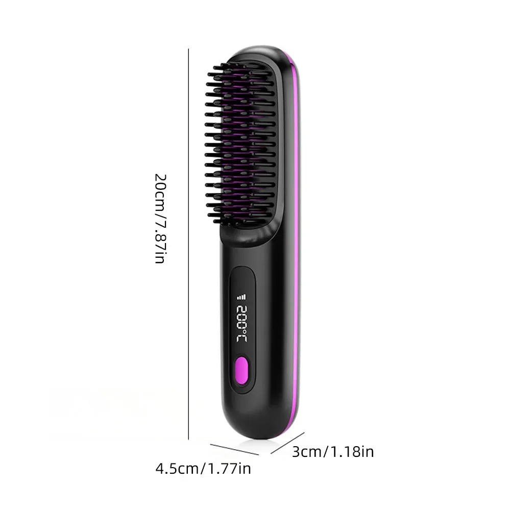 Cordless USB Rechargeable Hair Straightener Brush with Negative Ion Technology for Styling and Detangling