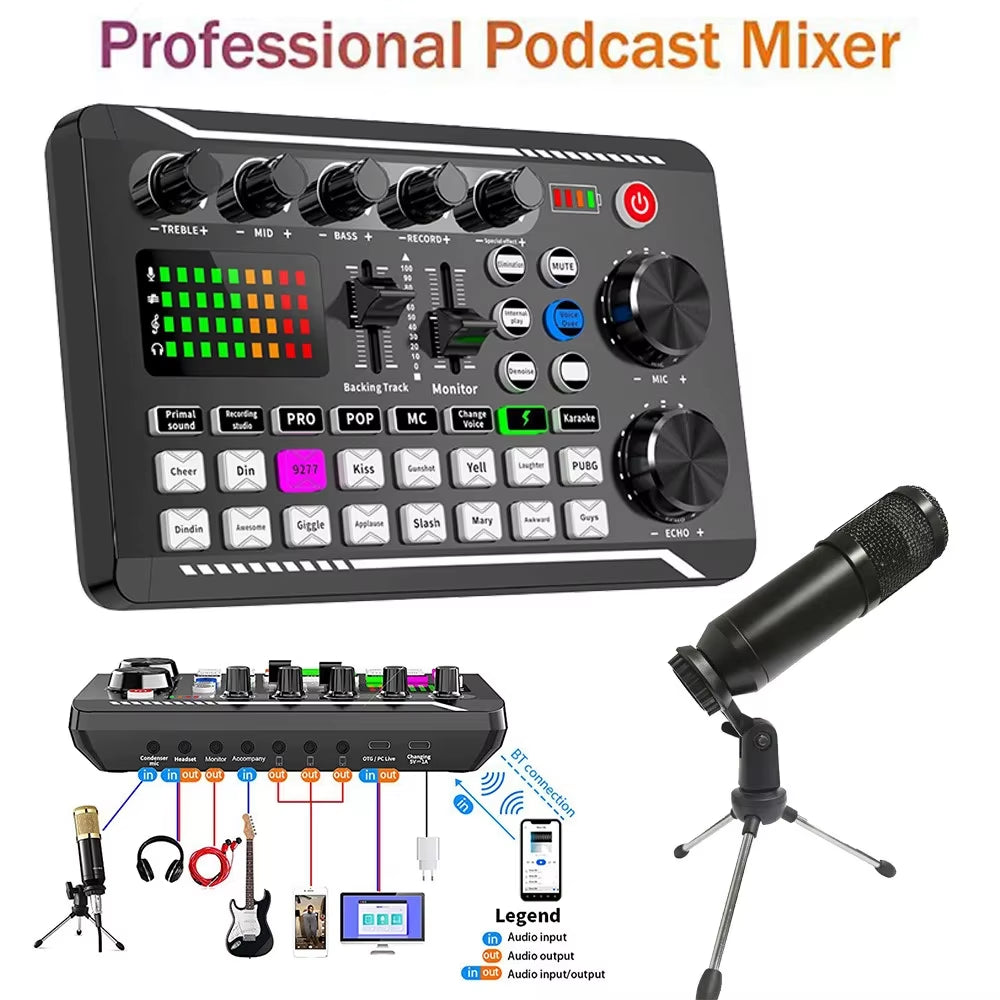 F998 Professional Multifunctional Audio Mixer and Sound Card Kit for Recording and Mixing on Phone and PC