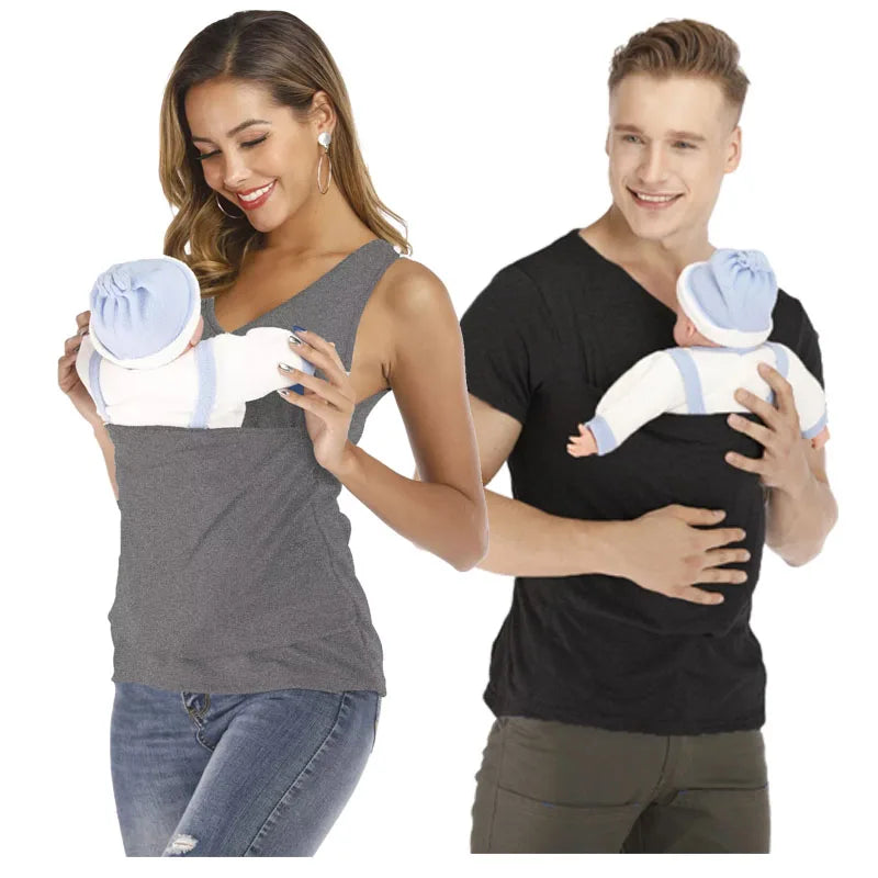 High-Quality Mother Kangaroo Pocket T-Shirt Baby Carrier for Safe Feeding - Summer Pregnancy Apparel in Nylon Cotton Blend