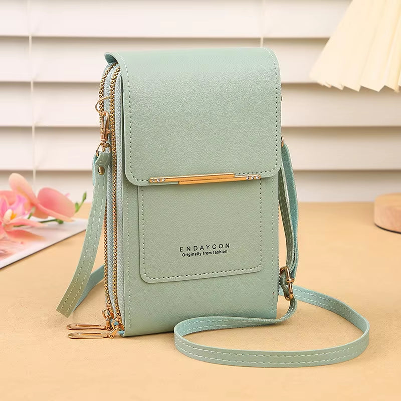 Fashionable Touch Screen Lock Crossbody Cell Phone Bag for Women with Card Holder