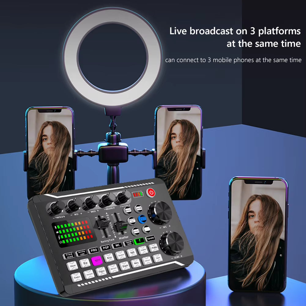 F998 Professional Multifunctional Audio Mixer and Sound Card Kit for Recording and Mixing on Phone and PC